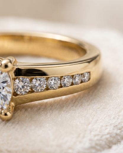 The Stevie Contemporary Channel Cushion Cut Engagement Ring Setting in 18K Yellow Gold