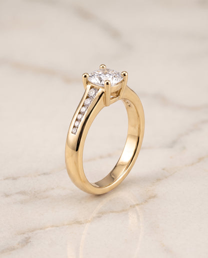 The Stevie Contemporary Channel Cushion Cut Engagement Ring Setting in 18K Yellow Gold