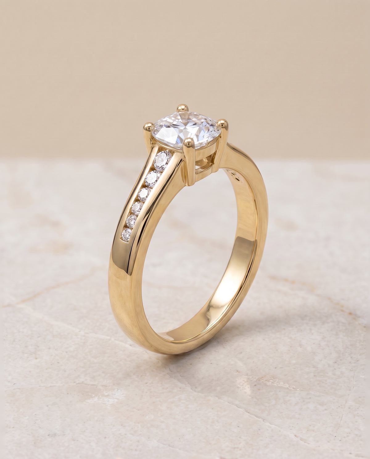The Stevie Contemporary Channel Cushion Cut Engagement Ring Setting in 18K Yellow Gold