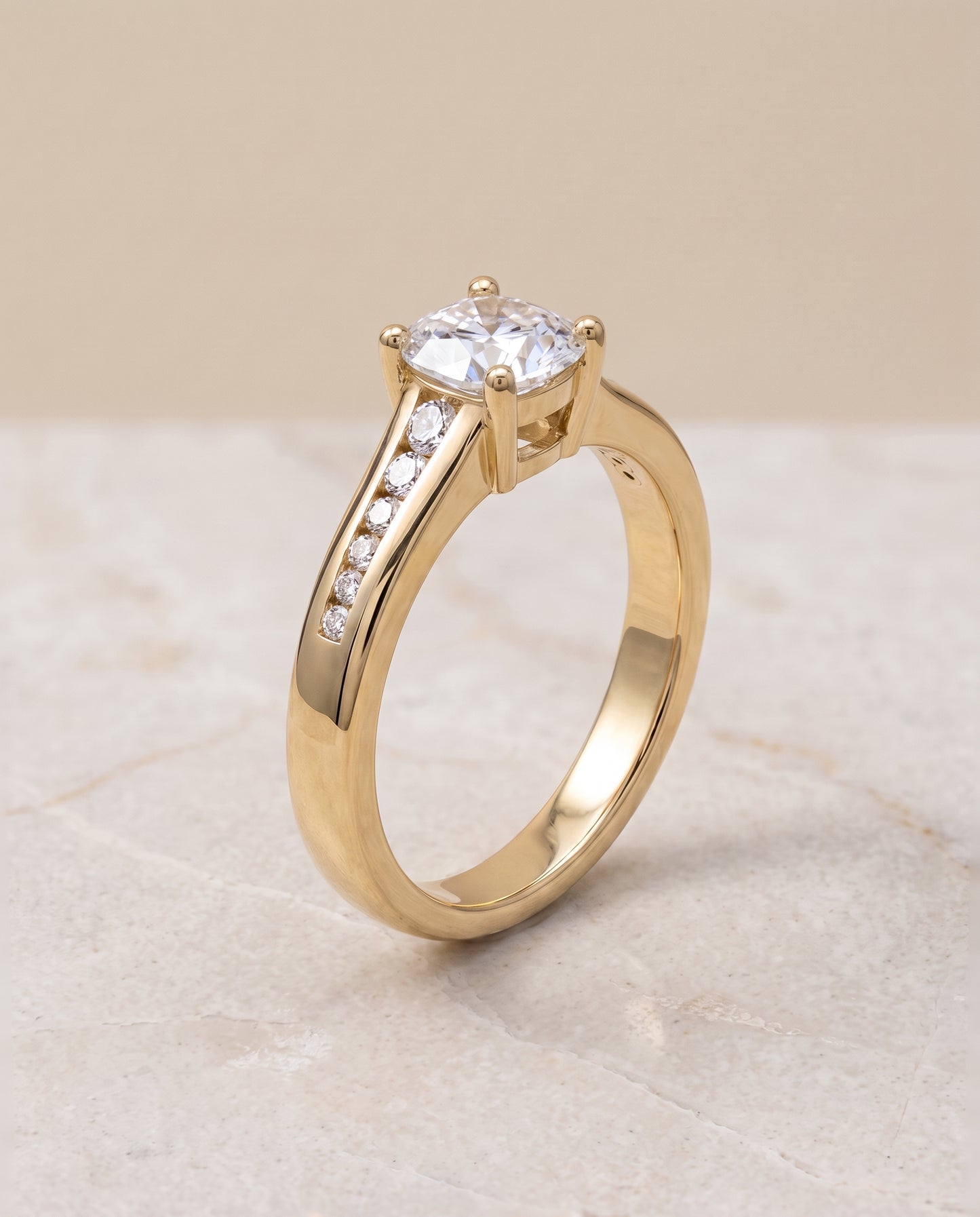 The Stevie Contemporary Channel Cushion Cut Engagement Ring Setting in 18K Yellow Gold