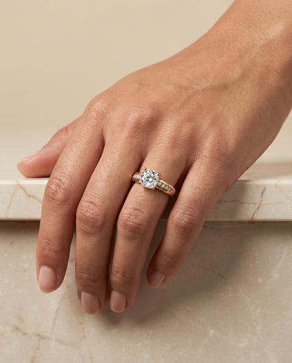 The Stevie Contemporary Channel Cushion Cut Engagement Ring Setting in 18K Yellow Gold
