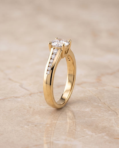 The Stevie Contemporary Channel Cushion Cut Engagement Ring Setting in 18K Yellow Gold