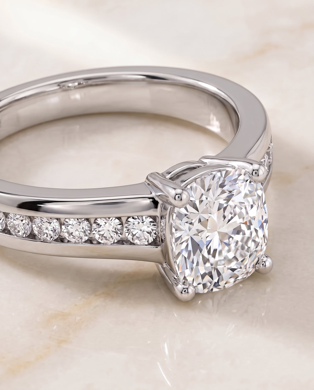 The Stevie Contemporary Channel Cushion Cut Engagement Ring Setting in Platinum
