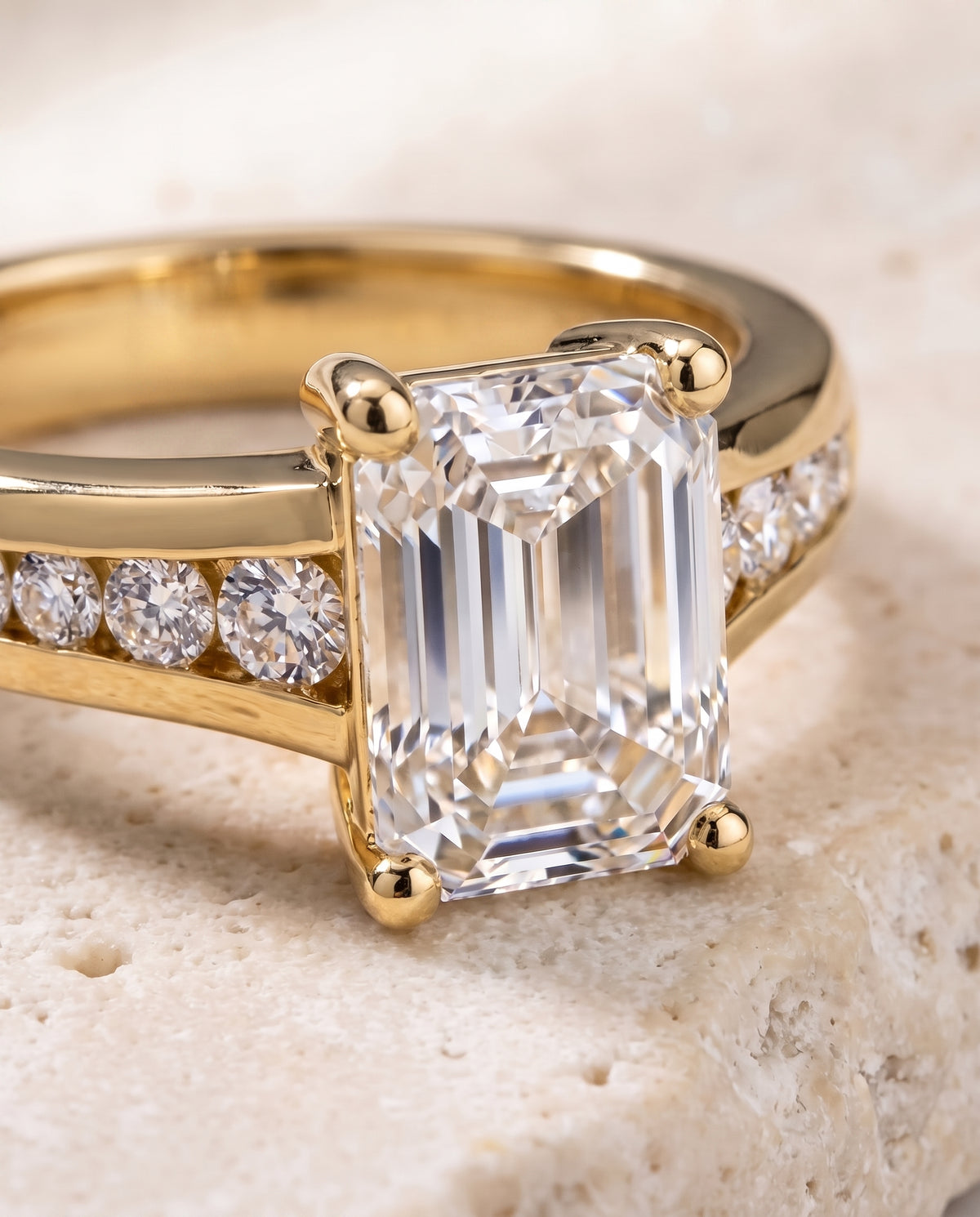The Stevie Contemporary Channel Emerald Cut Engagement Ring Setting in 18K Yellow Gold