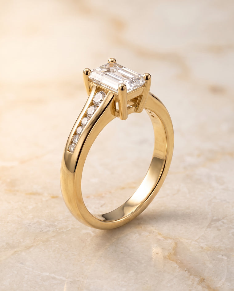 The Stevie Contemporary Channel Emerald Cut Engagement Ring Setting in 18K Yellow Gold
