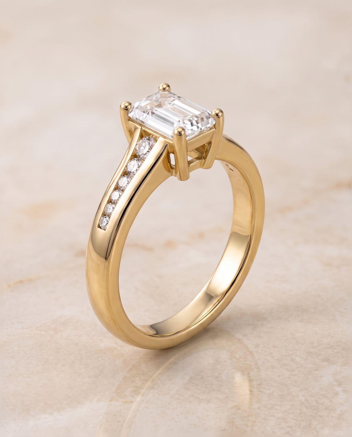 The Stevie Contemporary Channel Emerald Cut Engagement Ring Setting in 18K Yellow Gold