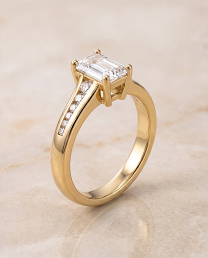 The Stevie Contemporary Channel Emerald Cut Engagement Ring Setting in 18K Yellow Gold