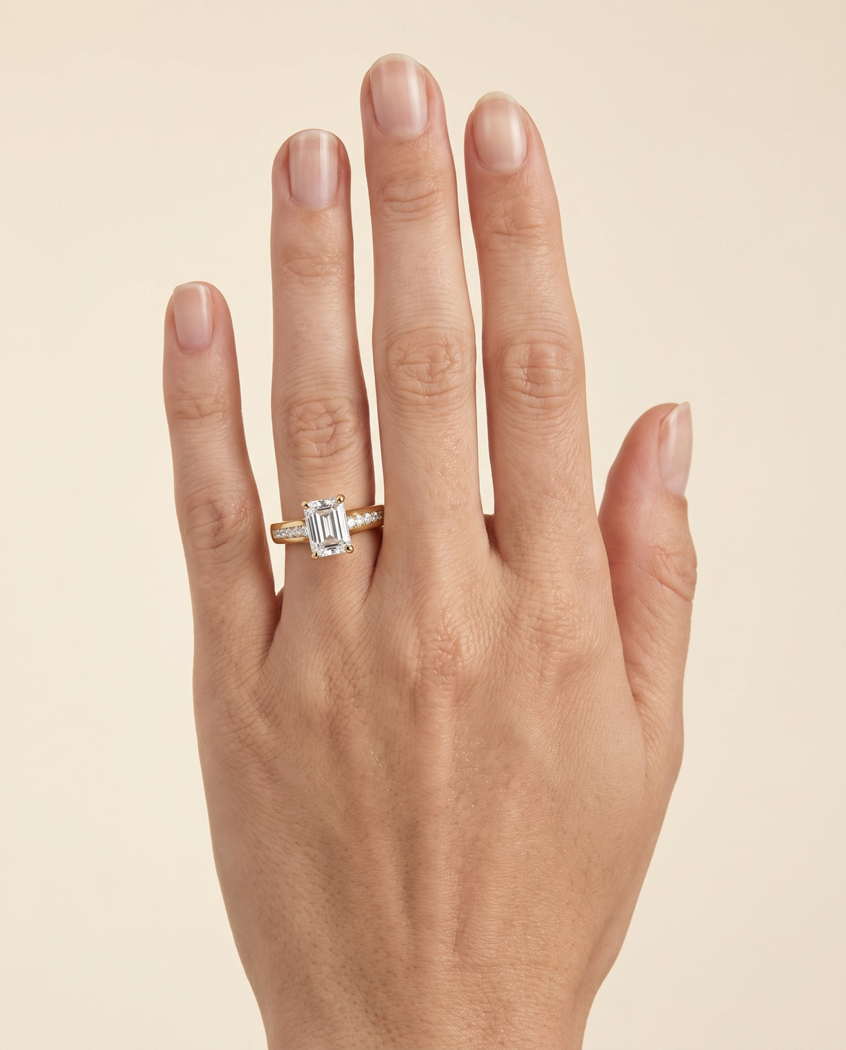 The Stevie Contemporary Channel Emerald Cut Engagement Ring Setting in 18K Yellow Gold