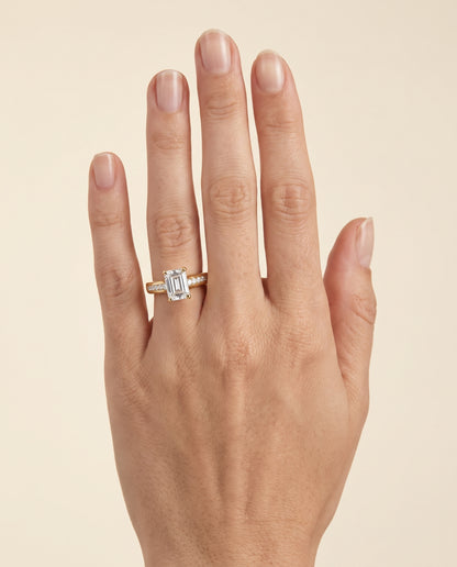 The Stevie Contemporary Channel Emerald Cut Engagement Ring Setting in 18K Yellow Gold