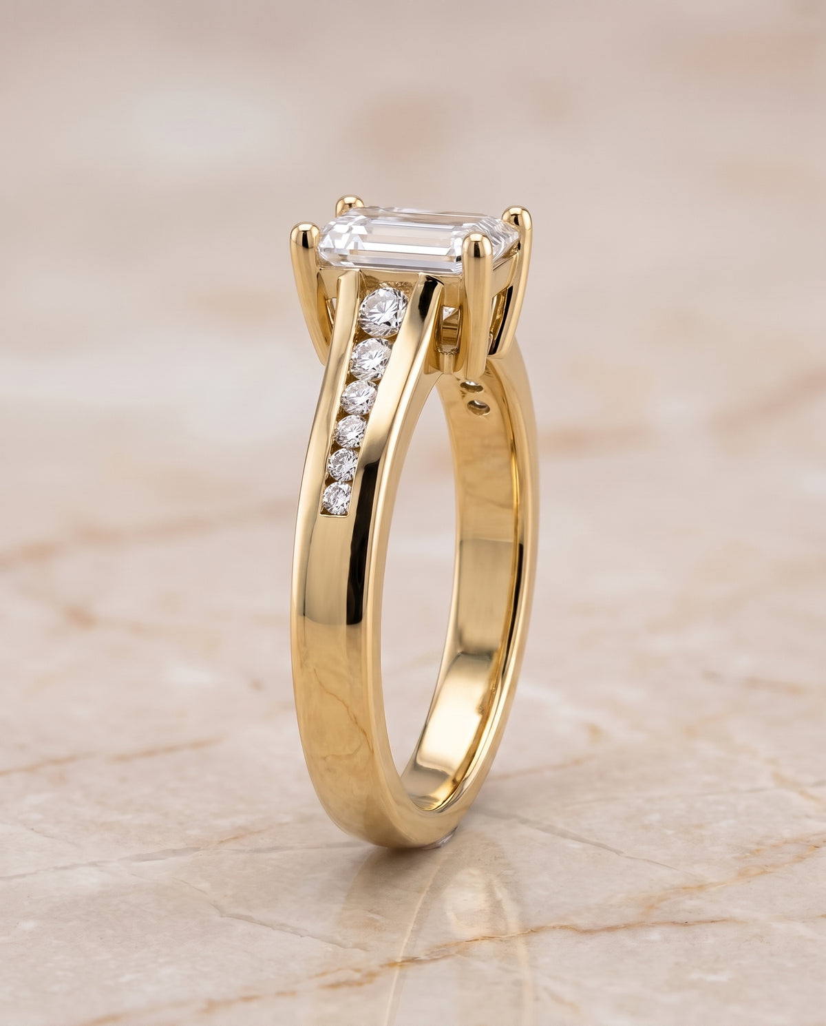 The Stevie Contemporary Channel Emerald Cut Engagement Ring Setting in 18K Yellow Gold