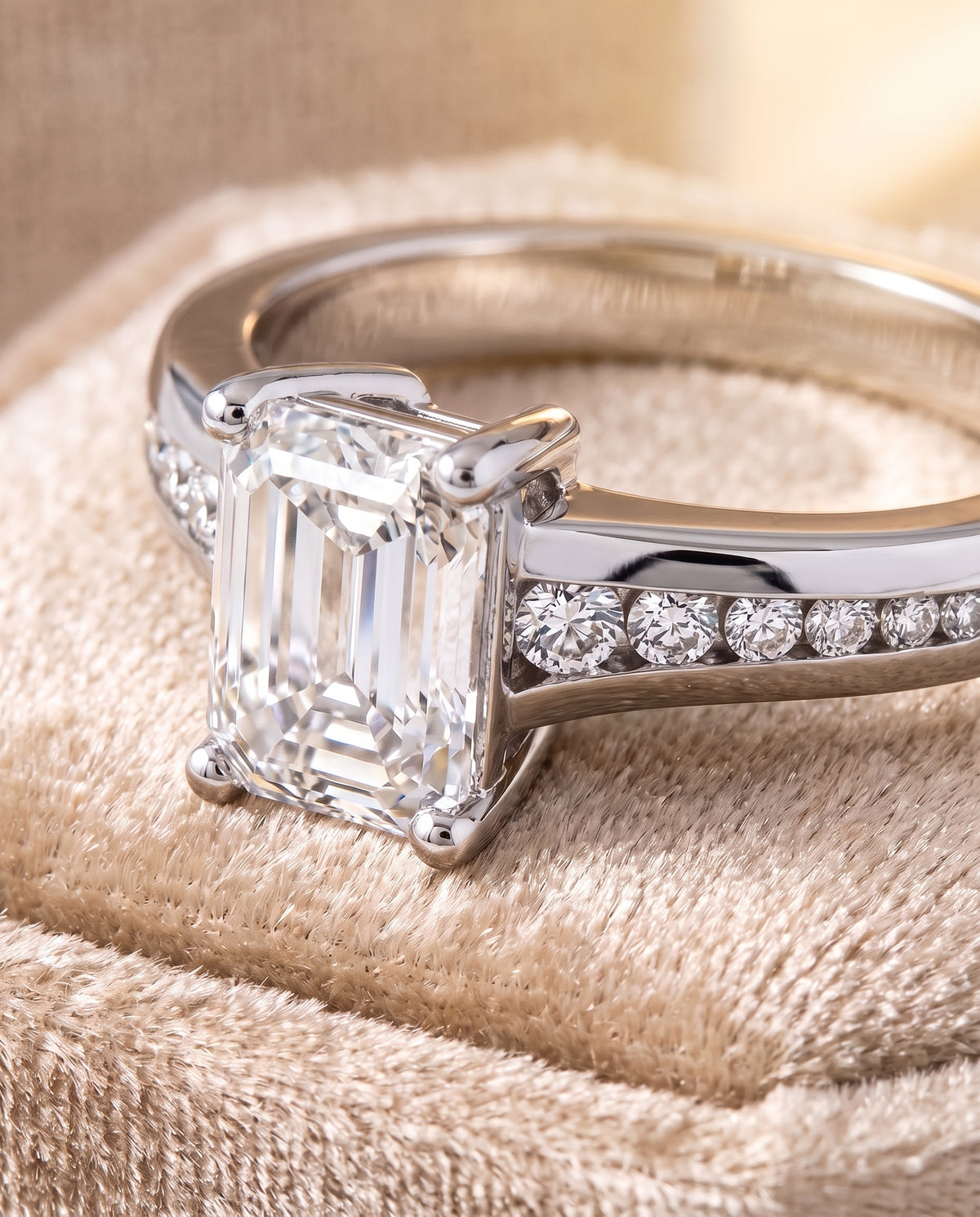 The Stevie Contemporary Channel Emerald Cut Engagement Ring Setting in Platinum