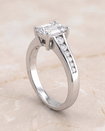 The Stevie Contemporary Channel Emerald Cut Engagement Ring Setting in Platinum