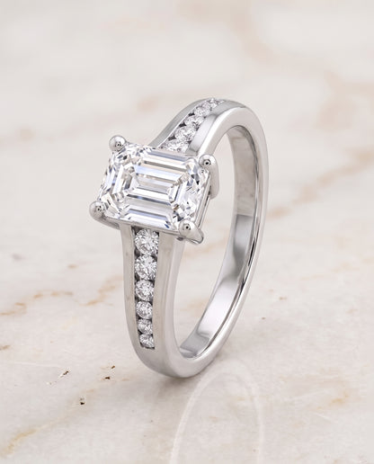 The Stevie Contemporary Channel Emerald Cut Engagement Ring Setting in Platinum