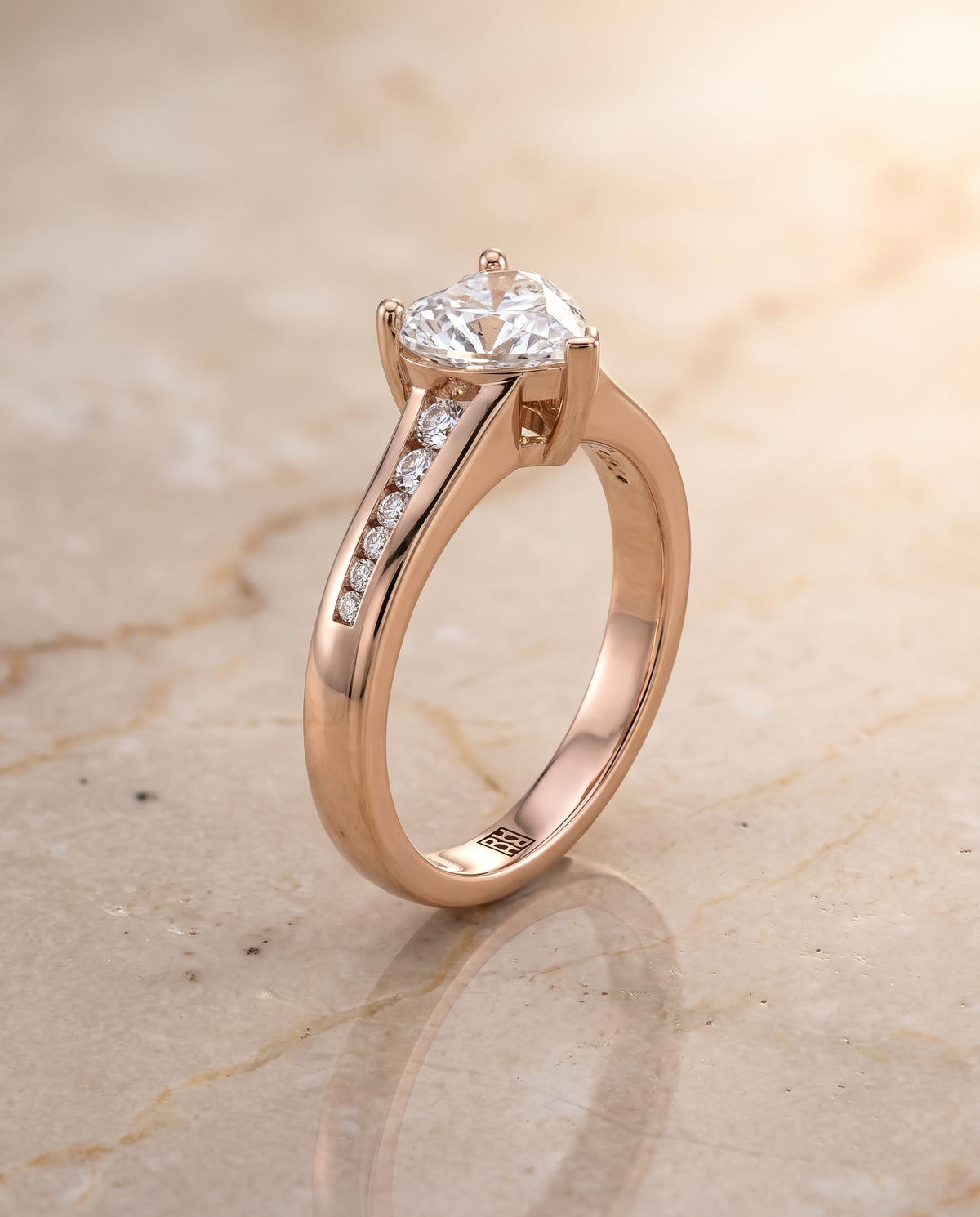 The Stevie Contemporary Channel Heart Engagement Ring Setting in 14K Rose Gold