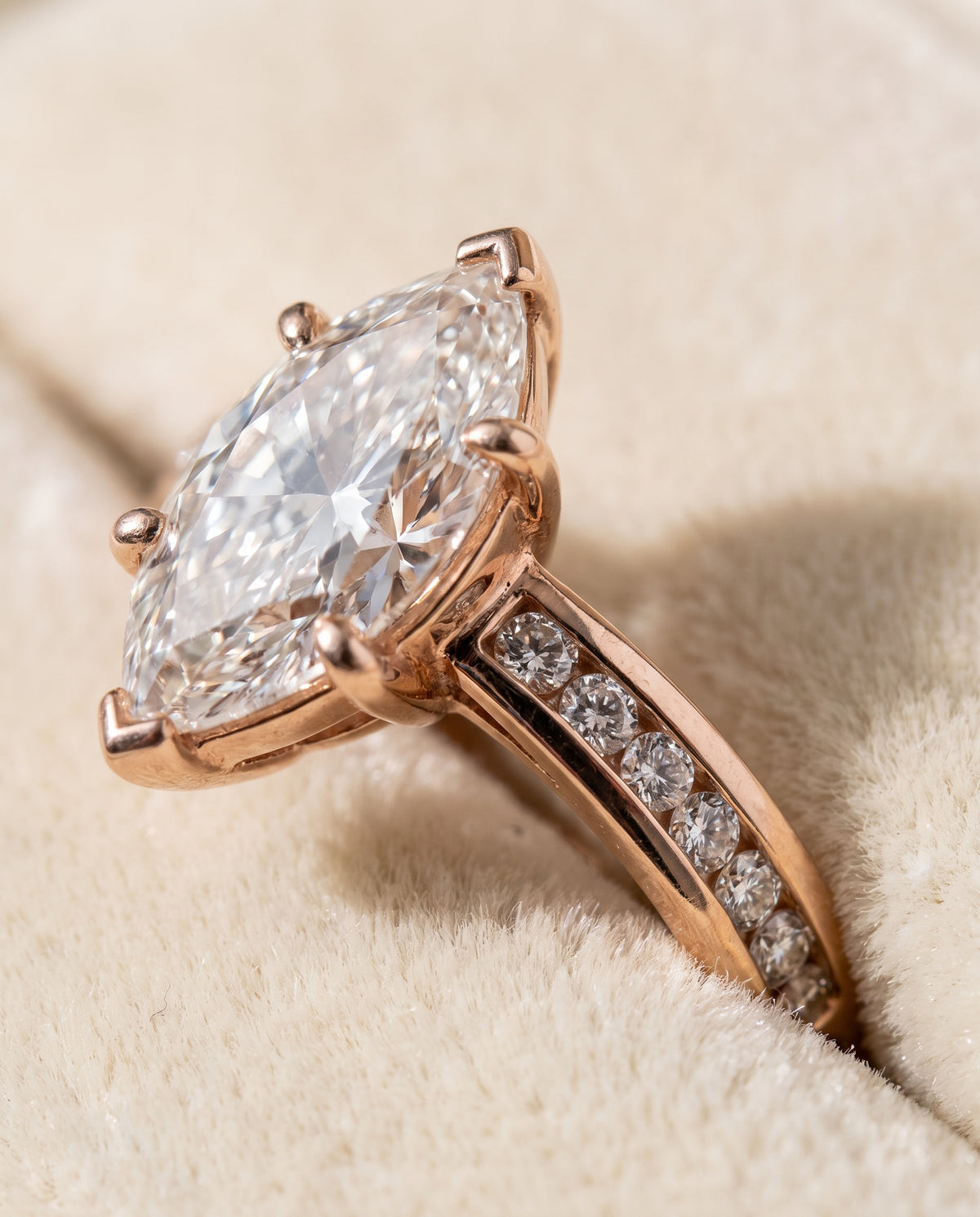 The Stevie Contemporary Channel Marquise Engagement Ring Setting in 14K Rose Gold