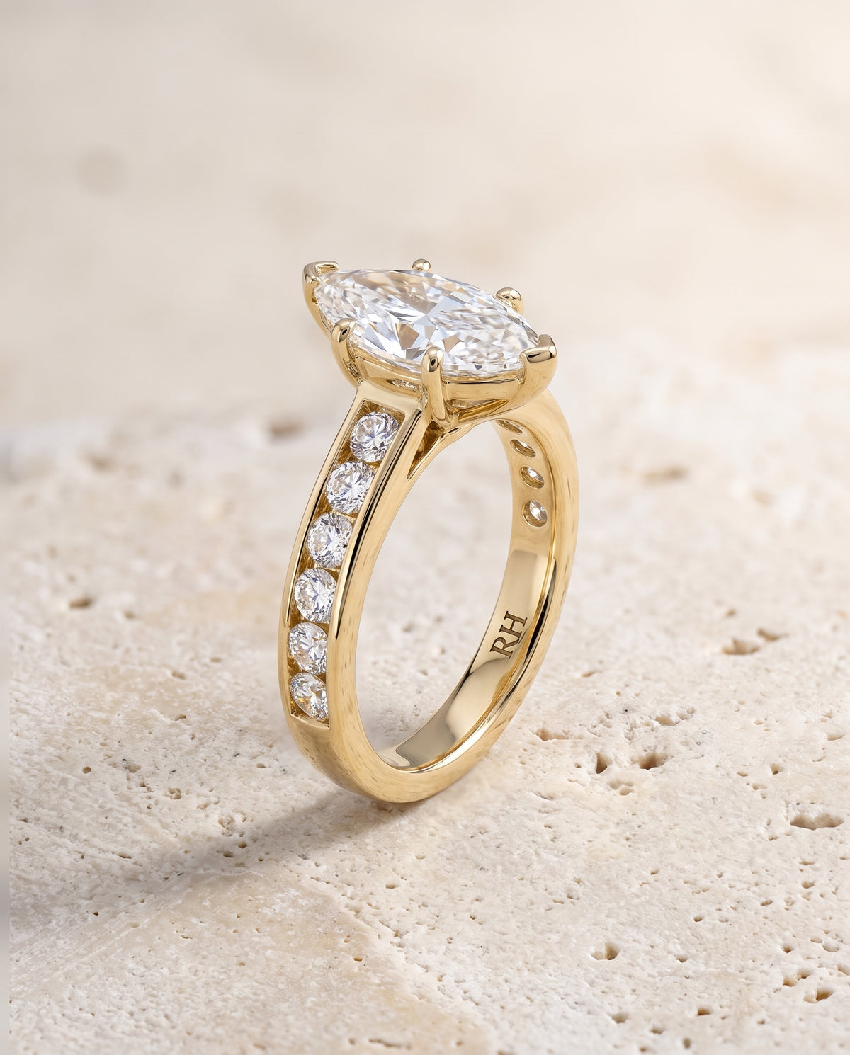 The Stevie Contemporary Channel Marquise Engagement Ring Setting in 18K Yellow Gold