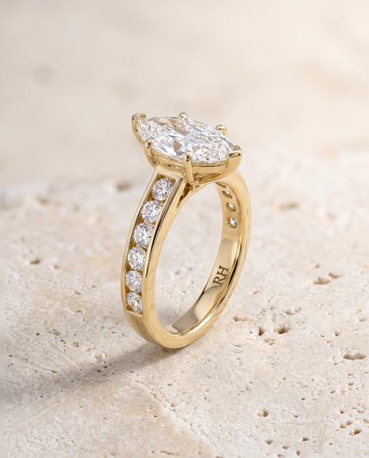 The Stevie Contemporary Channel Marquise Engagement Ring Setting in 18K Yellow Gold
