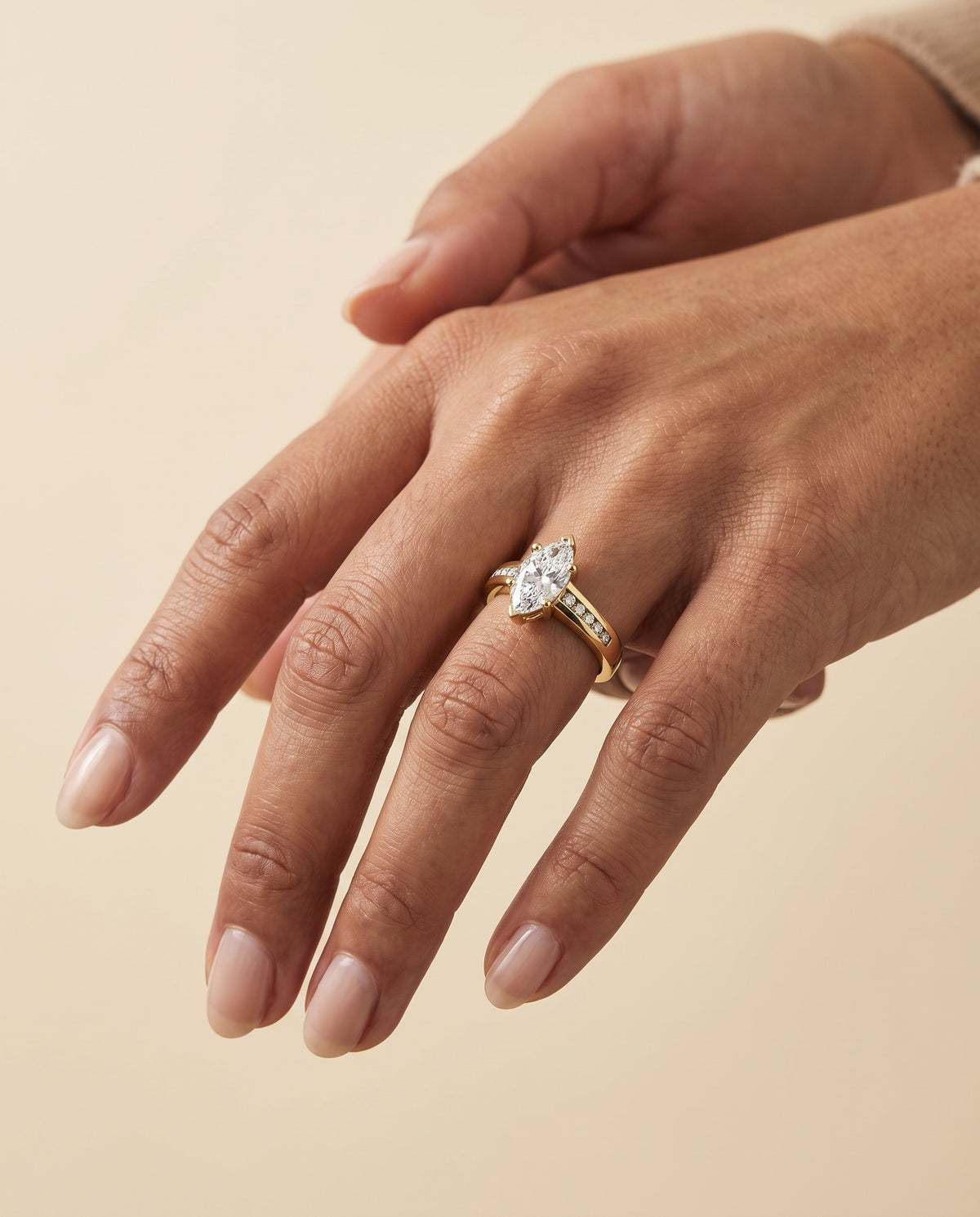 The Stevie Contemporary Channel Marquise Engagement Ring Setting in 18K Yellow Gold