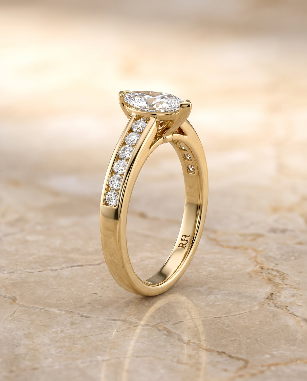 The Stevie Contemporary Channel Marquise Engagement Ring Setting in 18K Yellow Gold