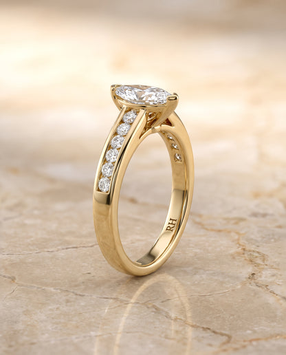 The Stevie Contemporary Channel Marquise Engagement Ring Setting in 18K Yellow Gold