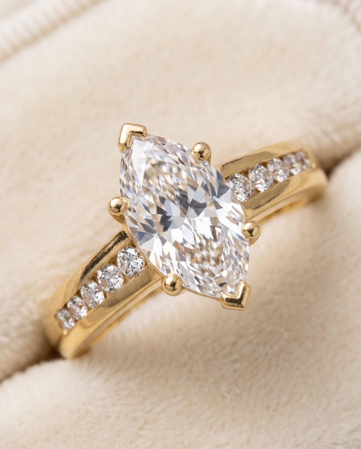 The Stevie Contemporary Channel Marquise Engagement Ring Setting in 18K Yellow Gold