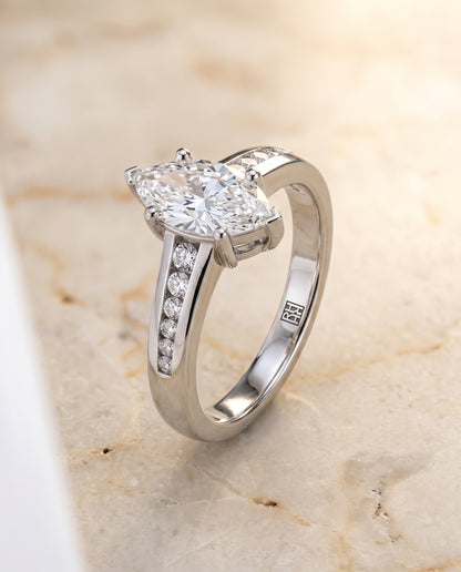 The Stevie Contemporary Channel Marquise Engagement Ring Setting in 18K White Gold