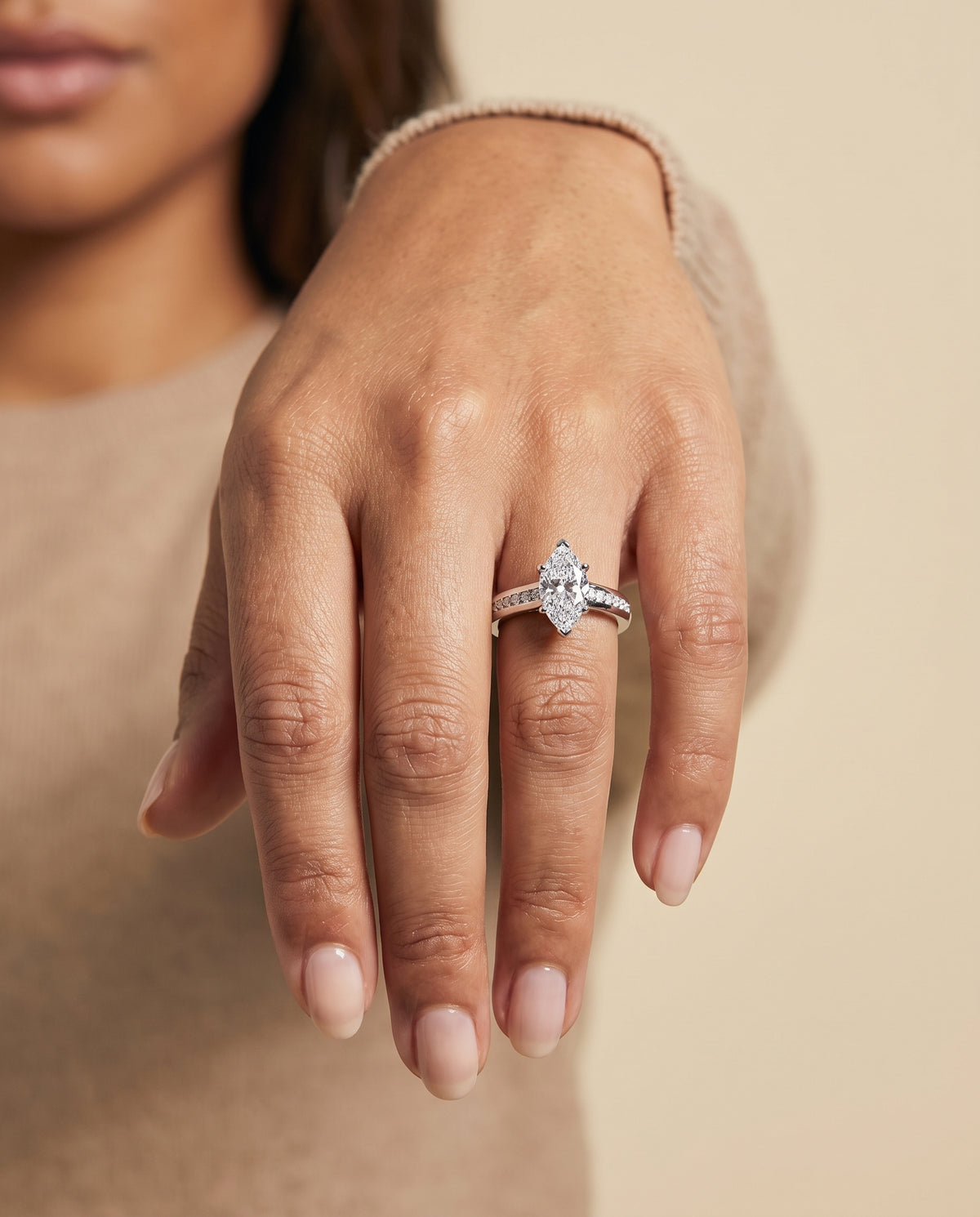 The Stevie Contemporary Channel Marquise Engagement Ring Setting in 18K White Gold