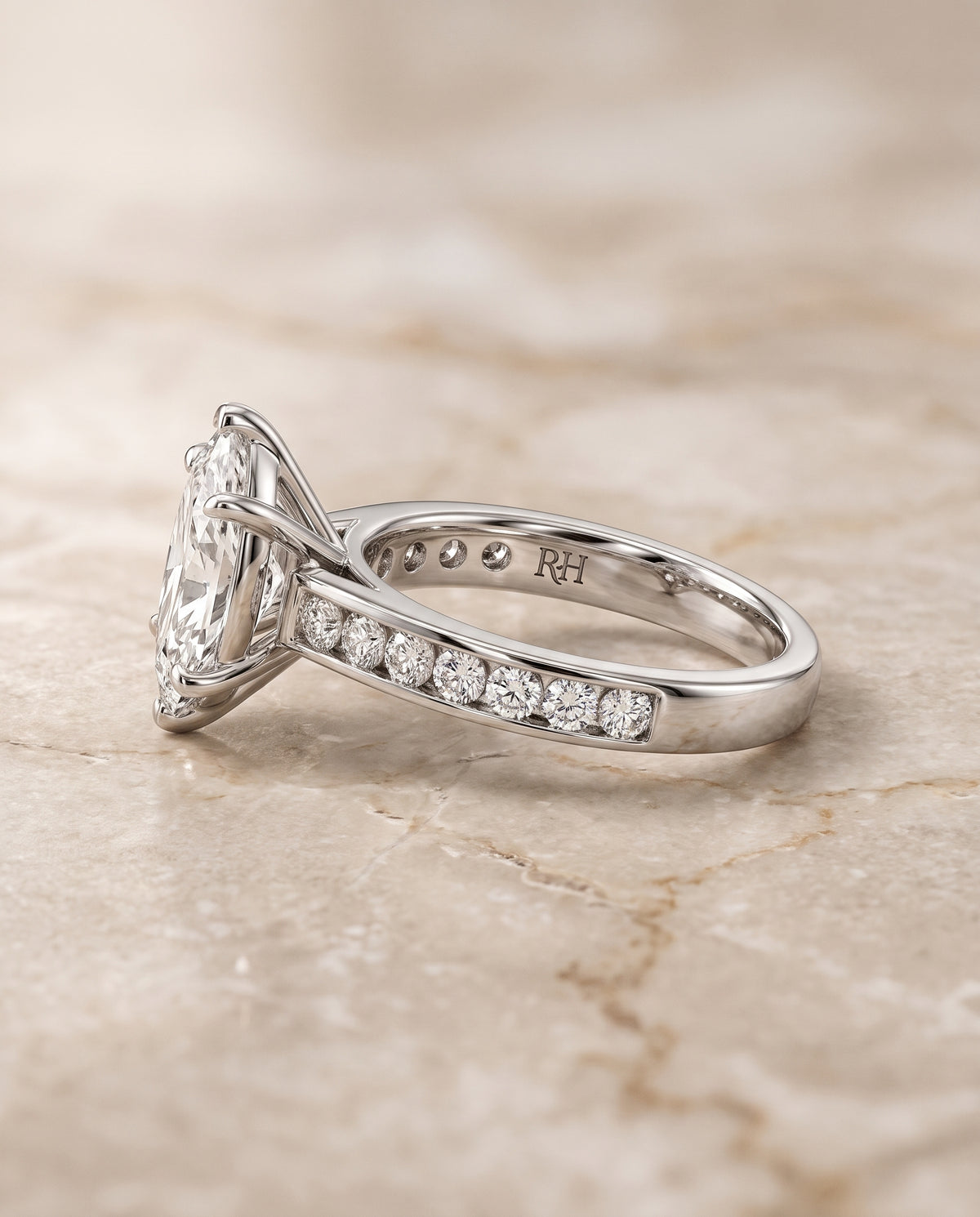 The Stevie Contemporary Channel Marquise Engagement Ring Setting in 18K White Gold