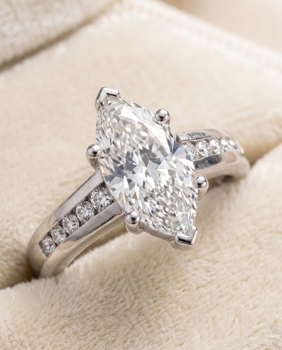 The Stevie Contemporary Channel Marquise Engagement Ring Setting in 18K White Gold