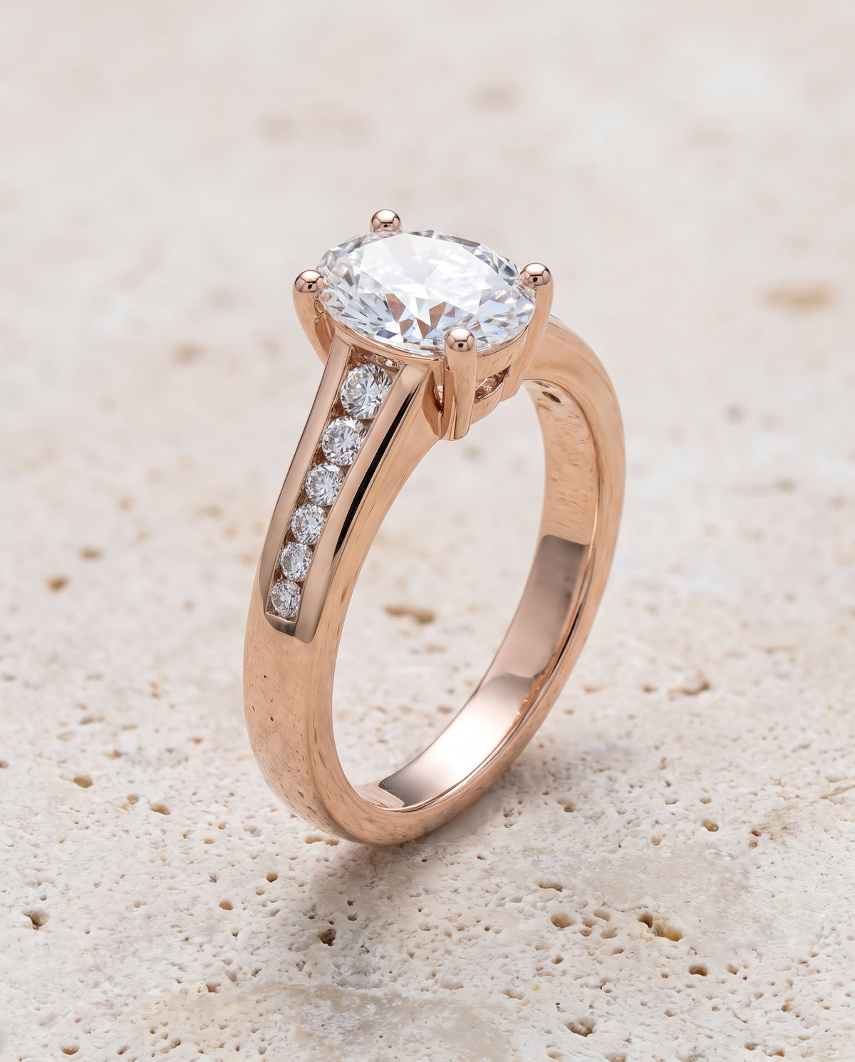 The Stevie Contemporary Channel Oval Engagement Ring Setting in 14K Rose Gold