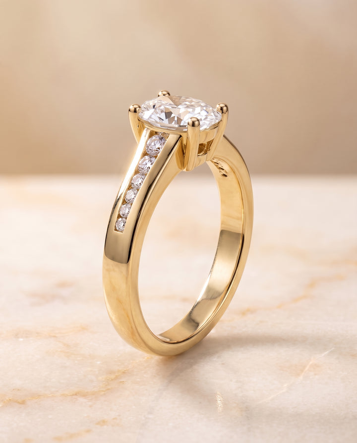 The Stevie Contemporary Channel Oval Engagement Ring Setting in 18K Yellow Gold