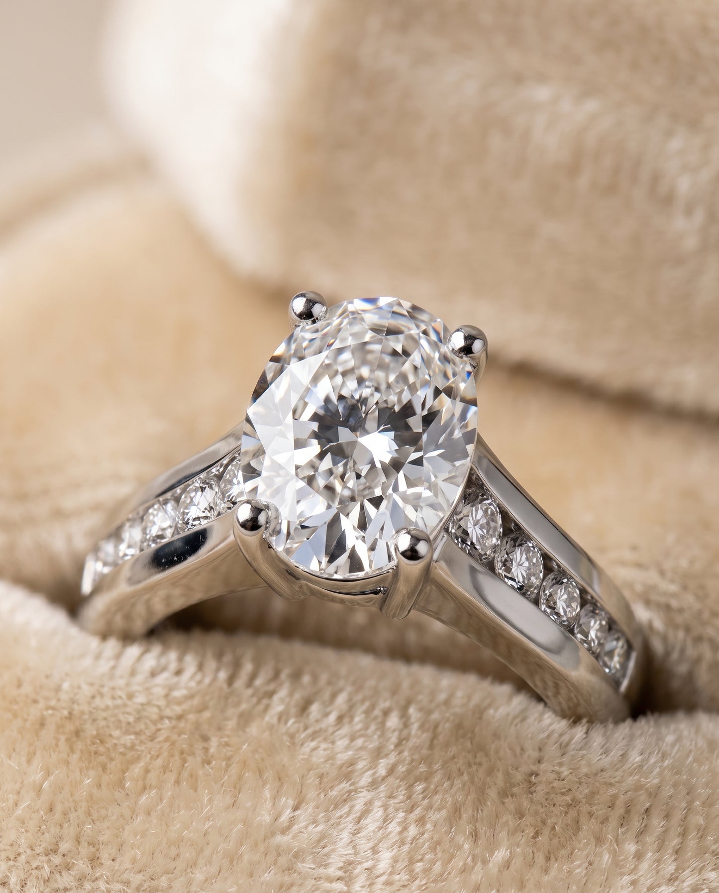 The Stevie Contemporary Channel Oval Engagement Ring Setting in 18K White Gold