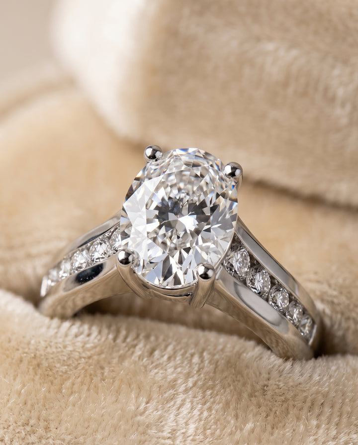 The Stevie Contemporary Channel Oval Engagement Ring Setting in 18K White Gold