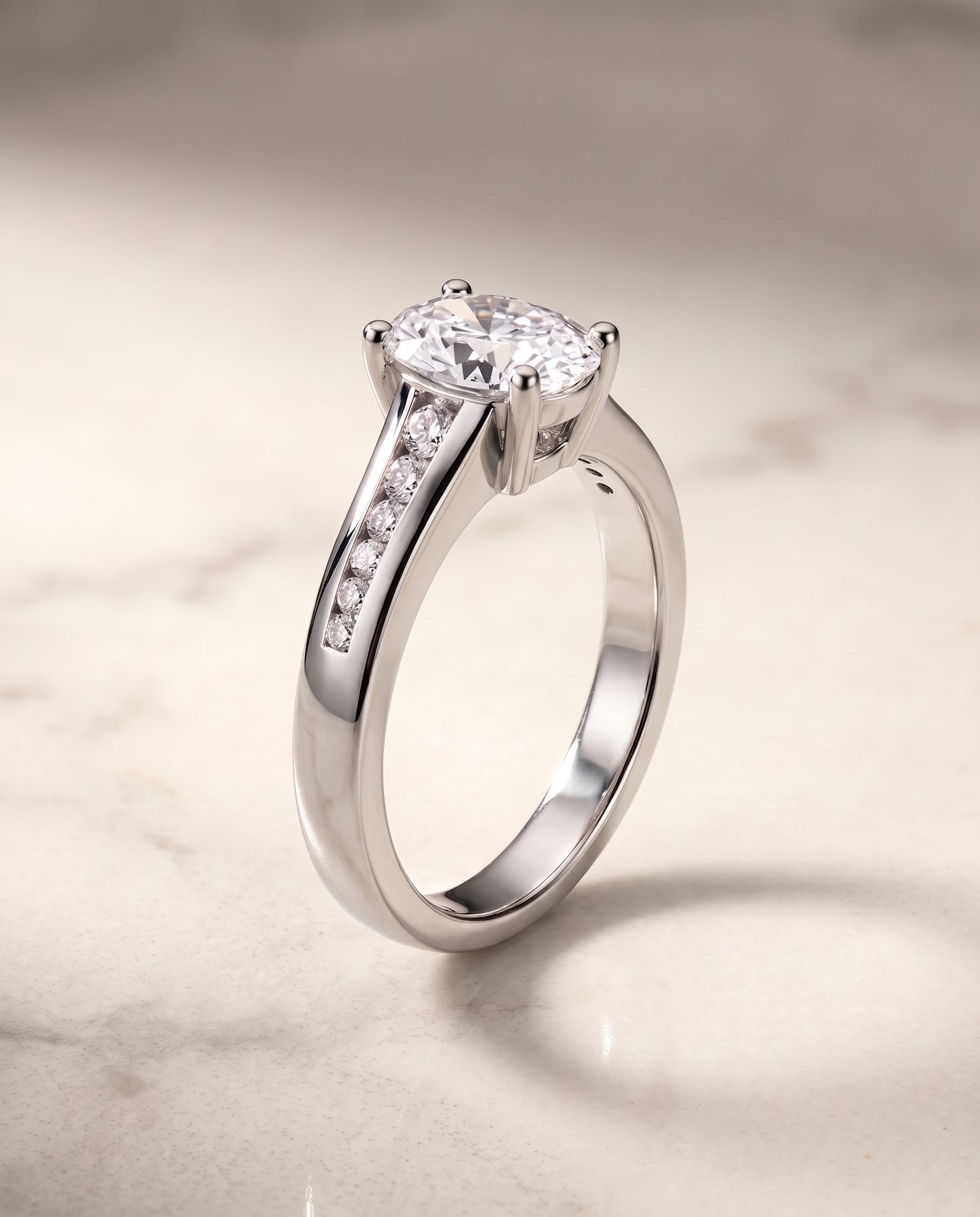 The Stevie Contemporary Channel Oval Engagement Ring Setting in 18K White Gold