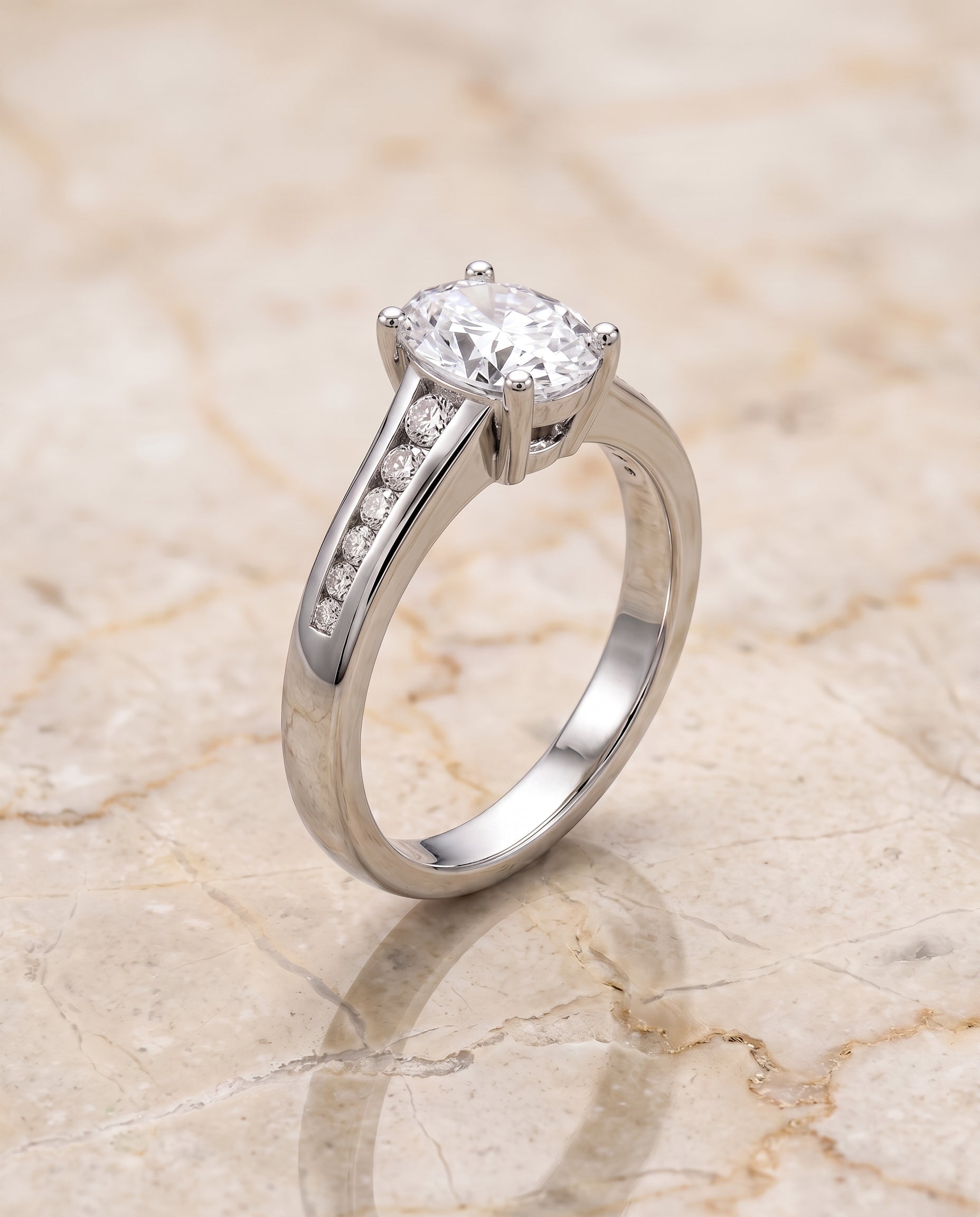 The Stevie Contemporary Channel Oval Engagement Ring Setting in 18K White Gold