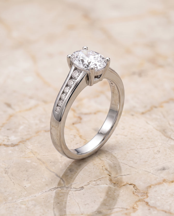 The Stevie Contemporary Channel Oval Engagement Ring Setting in 18K White Gold