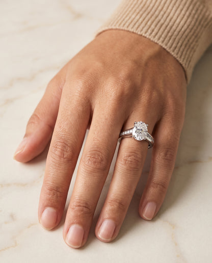 The Stevie Contemporary Channel Oval Engagement Ring Setting in 18K White Gold