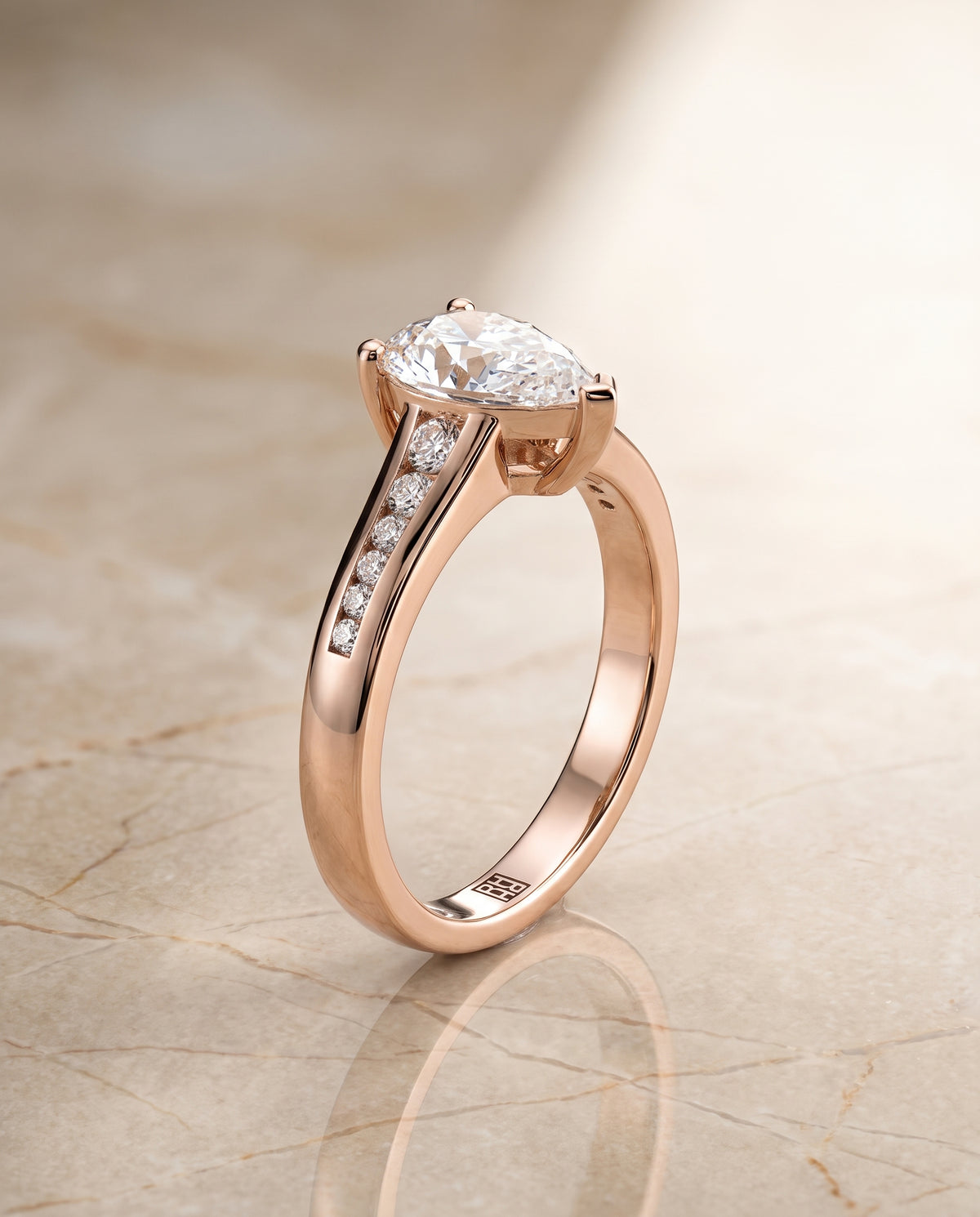 The Stevie Contemporary Channel Pear Engagement Ring Setting in 14K Rose Gold