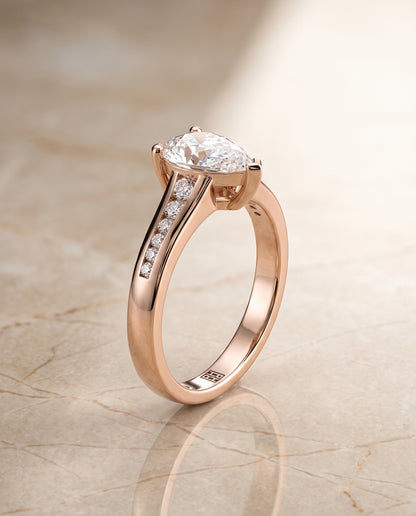 The Stevie Contemporary Channel Pear Engagement Ring Setting in 14K Rose Gold