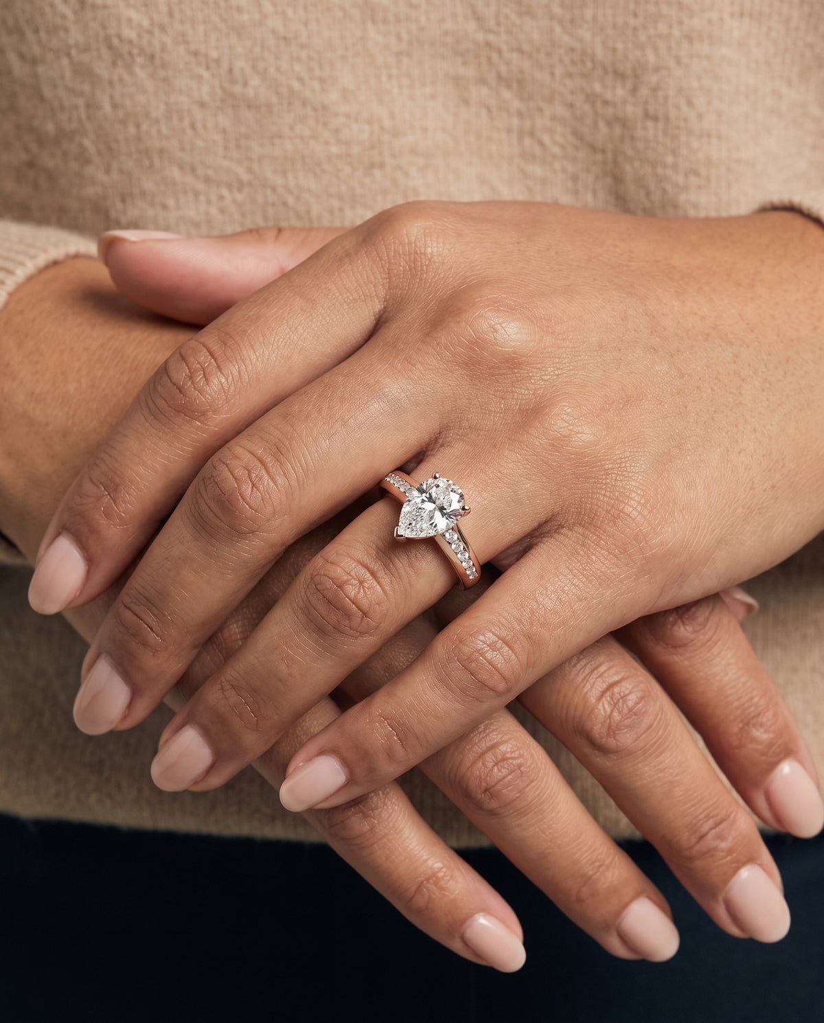 The Stevie Contemporary Channel Pear Engagement Ring Setting in 14K Rose Gold