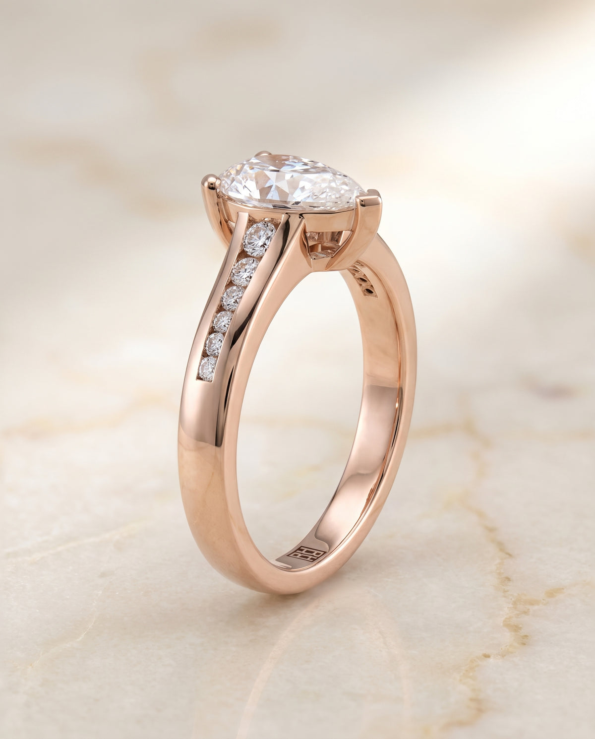The Stevie Contemporary Channel Pear Engagement Ring Setting in 14K Rose Gold