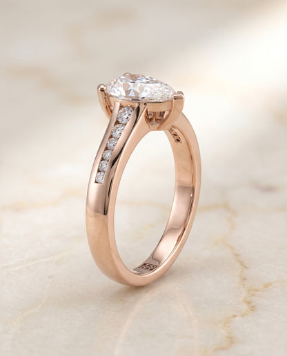The Stevie Contemporary Channel Pear Engagement Ring Setting in 14K Rose Gold