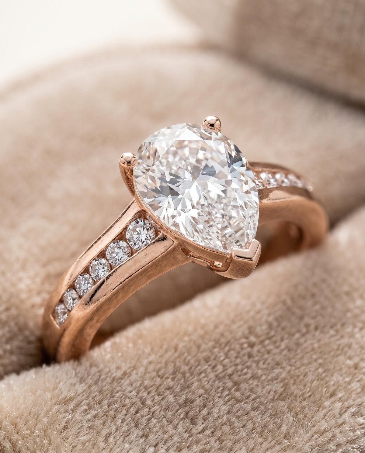The Stevie Contemporary Channel Pear Engagement Ring Setting in 14K Rose Gold
