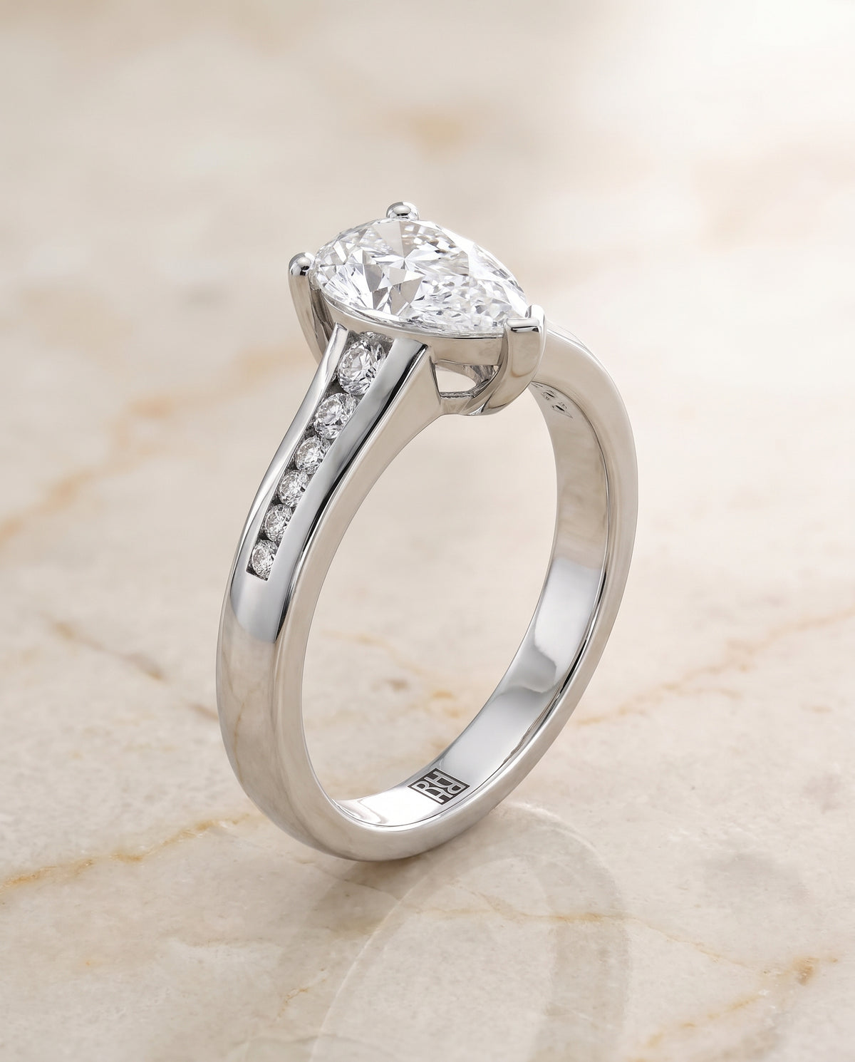 The Stevie Contemporary Channel Pear Engagement Ring Setting in 18K White Gold