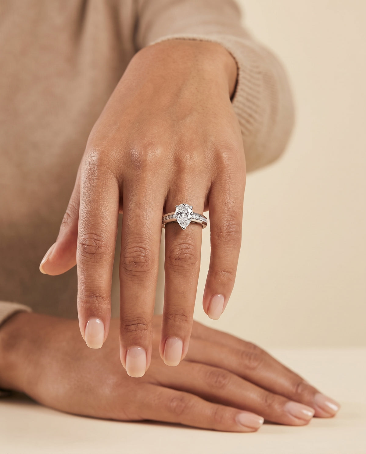 The Stevie Contemporary Channel Pear Engagement Ring Setting in 18K White Gold