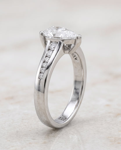 The Stevie Contemporary Channel Pear Engagement Ring Setting in 18K White Gold