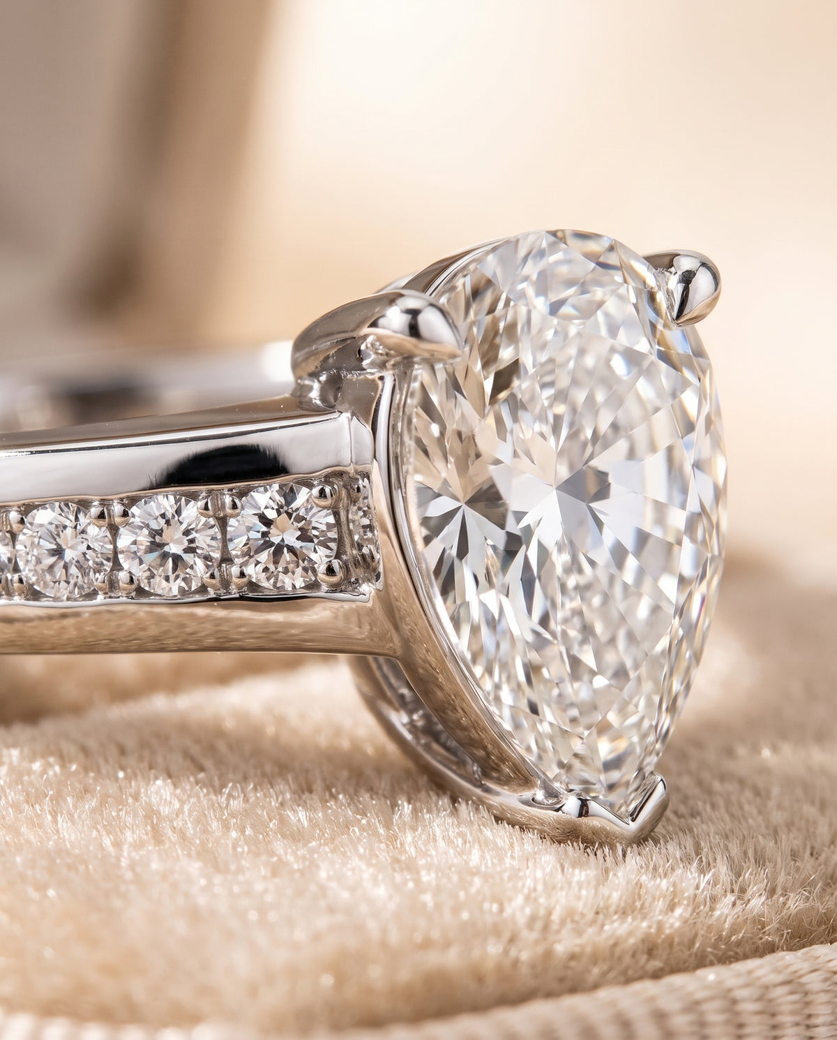 The Stevie Contemporary Channel Pear Engagement Ring Setting in 18K White Gold
