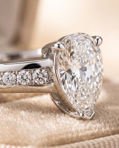 The Stevie Contemporary Channel Pear Engagement Ring Setting in 18K White Gold