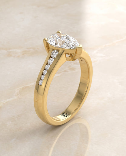 The Stevie Contemporary Channel Pear Engagement Ring Setting in 18K Yellow Gold