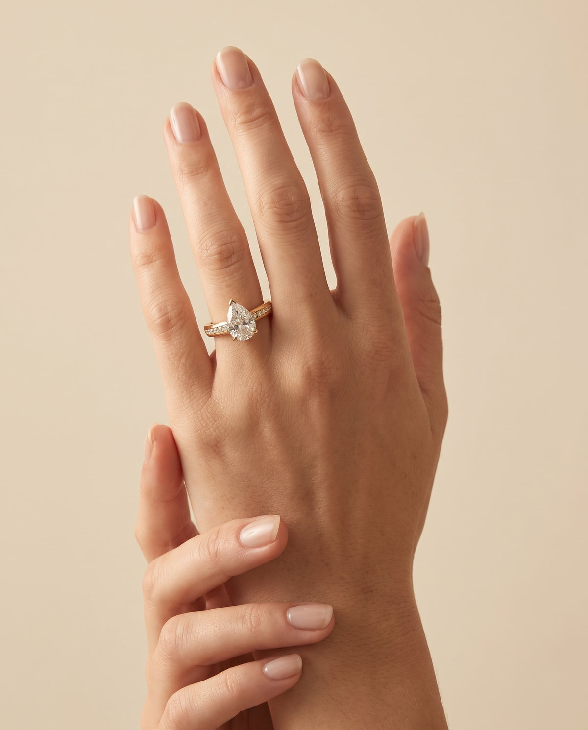 The Stevie Contemporary Channel Pear Engagement Ring Setting in 18K Yellow Gold